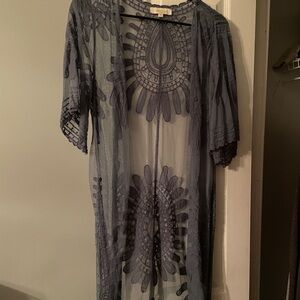 Anthropologie Sheer Embroidered Kimono - Navy